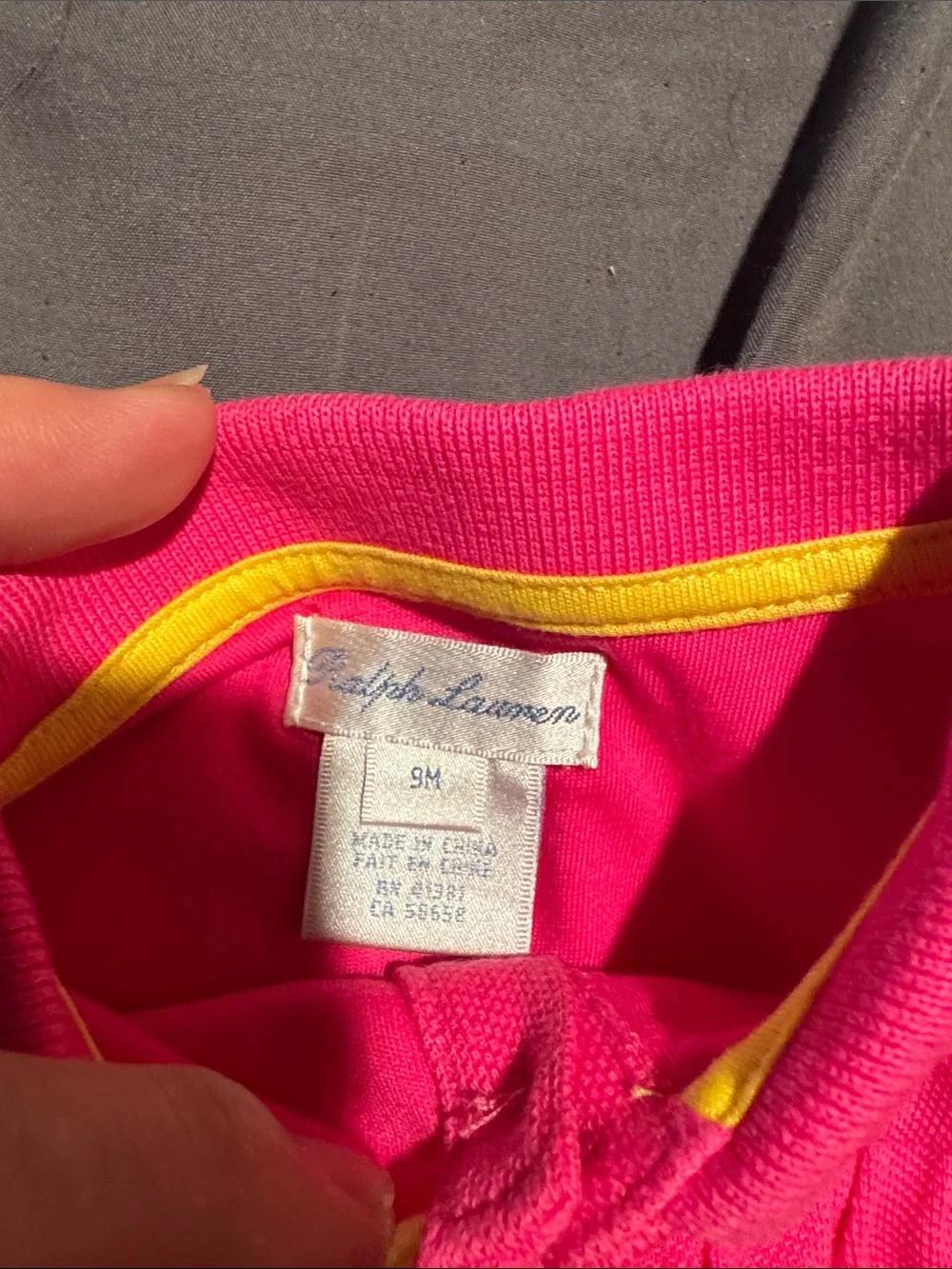 Ralph Lauren Hot Pink Polo Bubble Romper with Yellow logo with floral ruffle